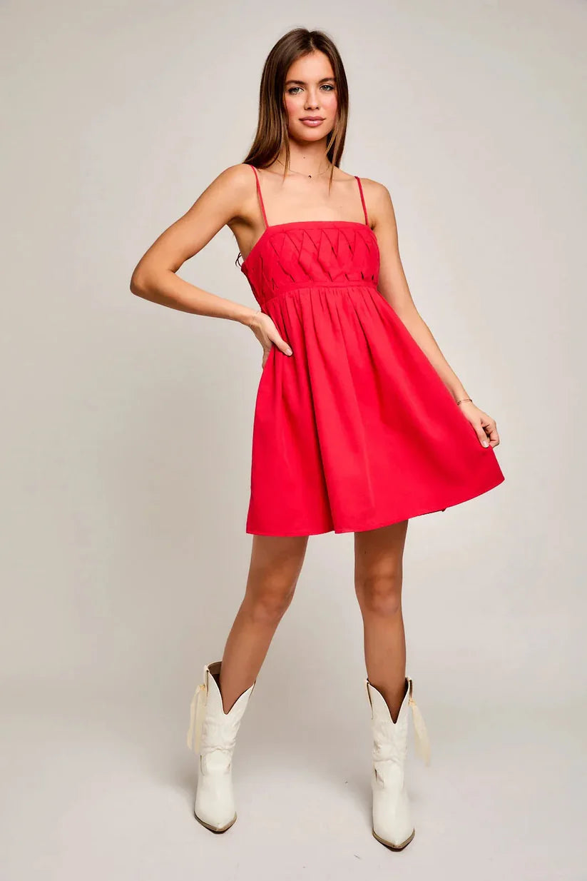 Red Spaghetti Strap Inspired Flared Mini Dress