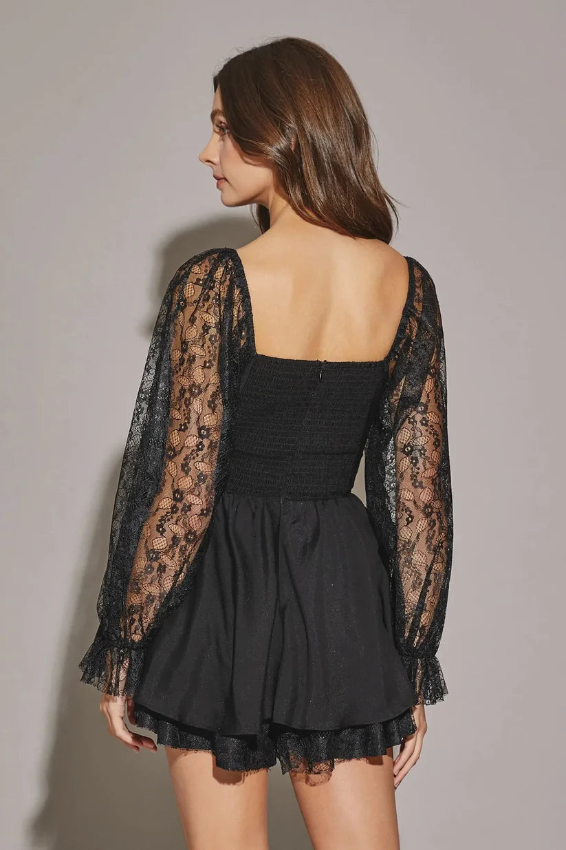 Lace Long Sleeve Flare Layered Silhoutte Mini Dress