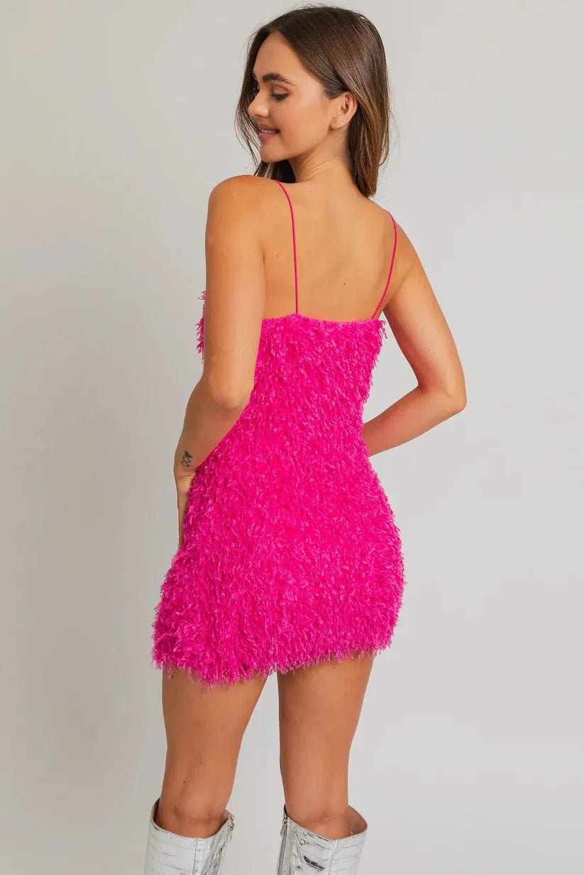 Spaghetti Strap Fringe Texture Bodycon Mini Dress