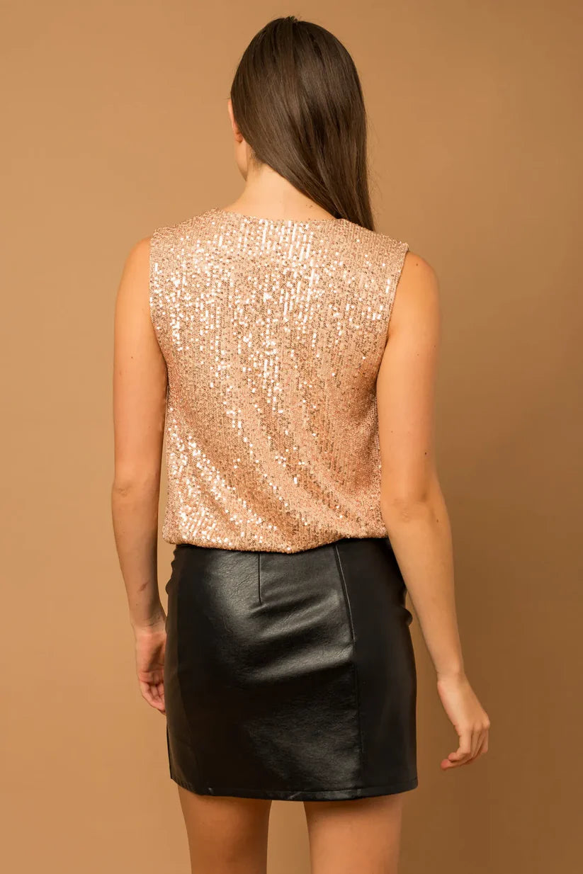 Sleeveless V-Neck Sequin Wrap