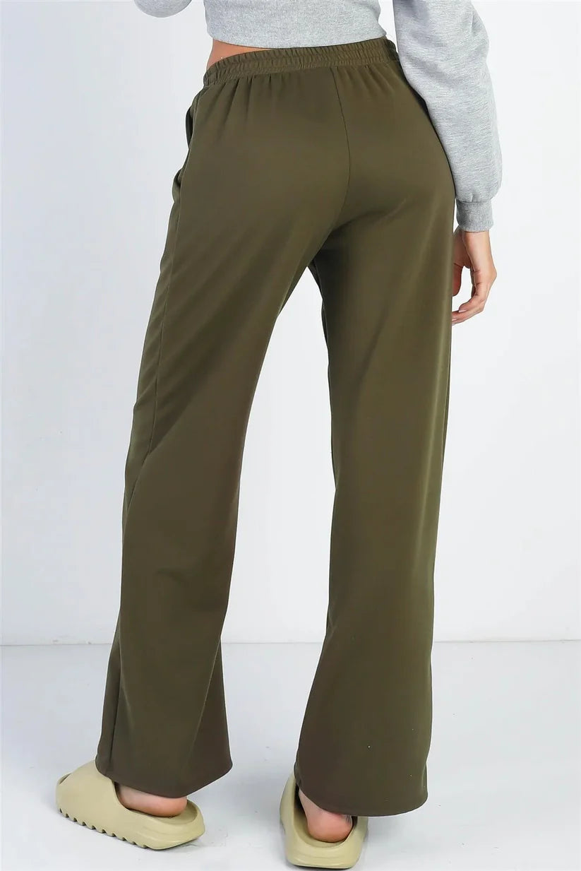 Olive Wide Leg Side Pockets Sweatpants