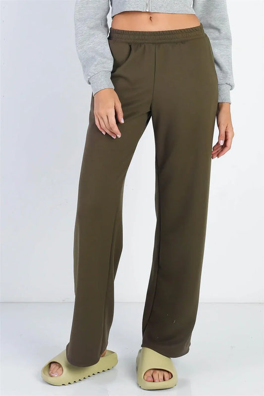 Olive Wide Leg Side Pockets Sweatpants