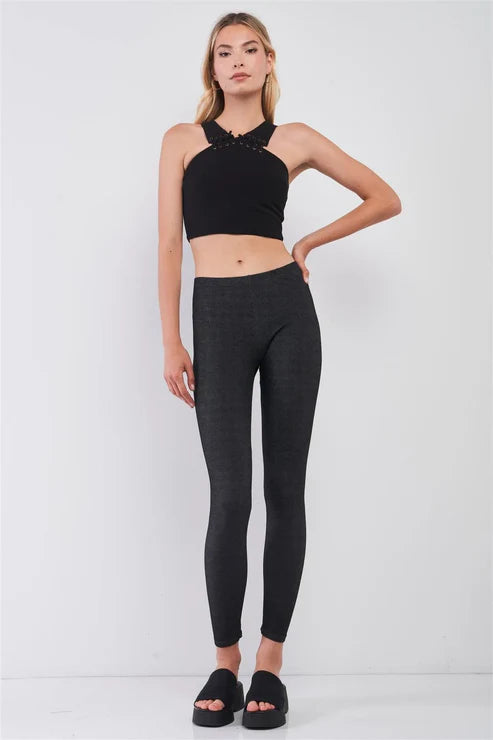Washed Black Mid Rise Skinny Fit Legging Pants