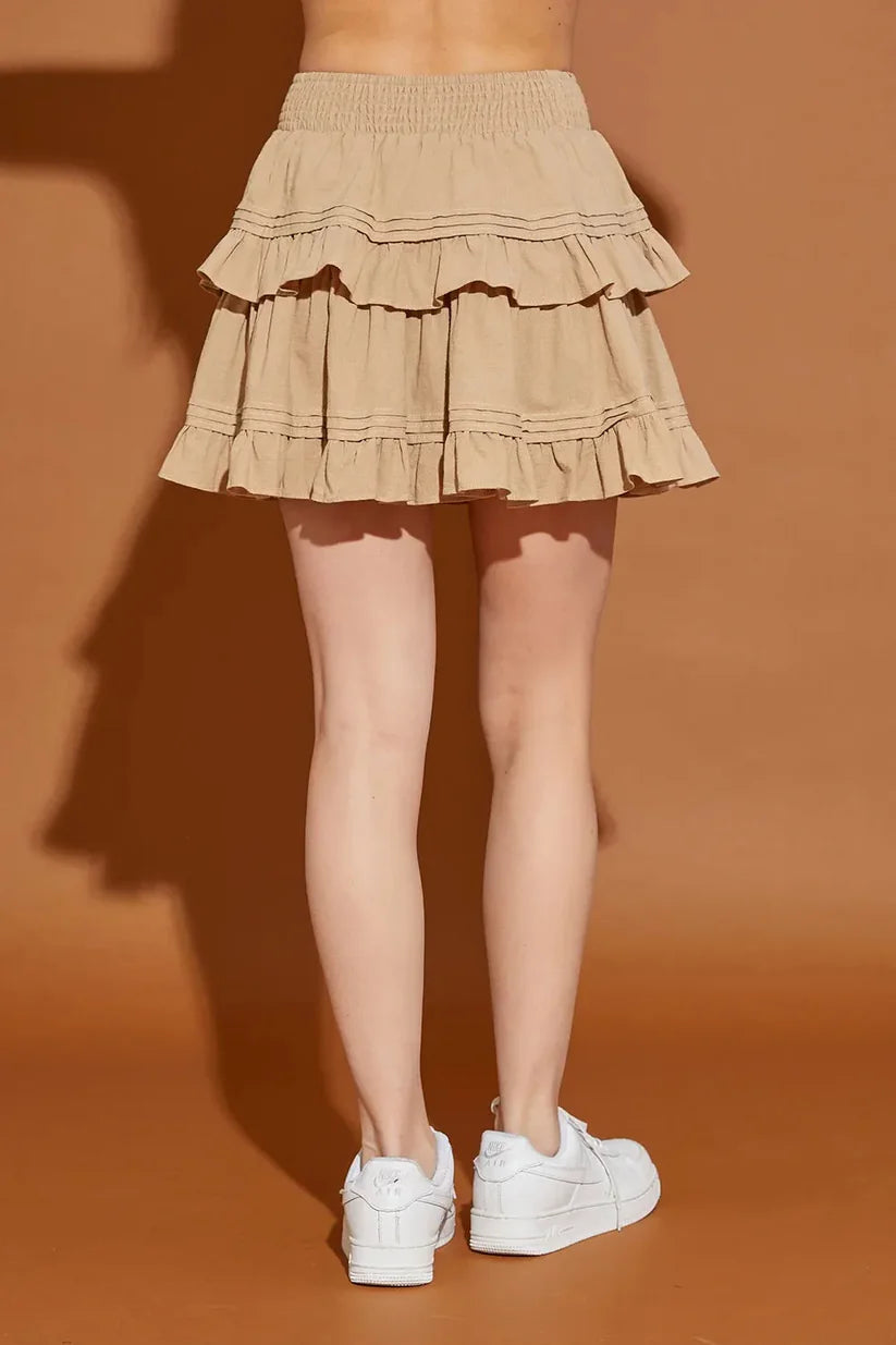 Boho Taupe Ruffle Tiered Mini Skirt