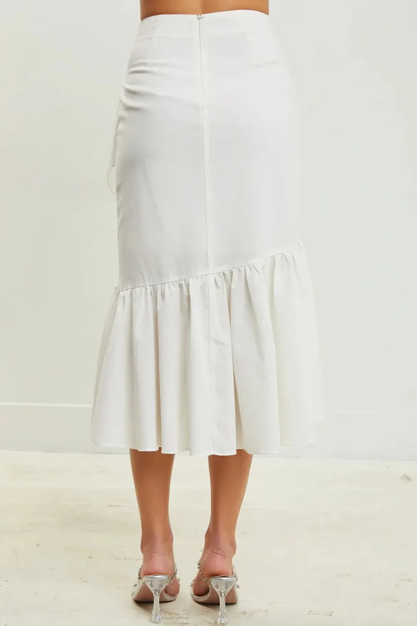 Ruffle Asymmetric Wrap Midi Skirt