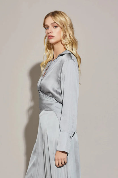 Satin Cross Wrap Tie Back Shirt - Platinum