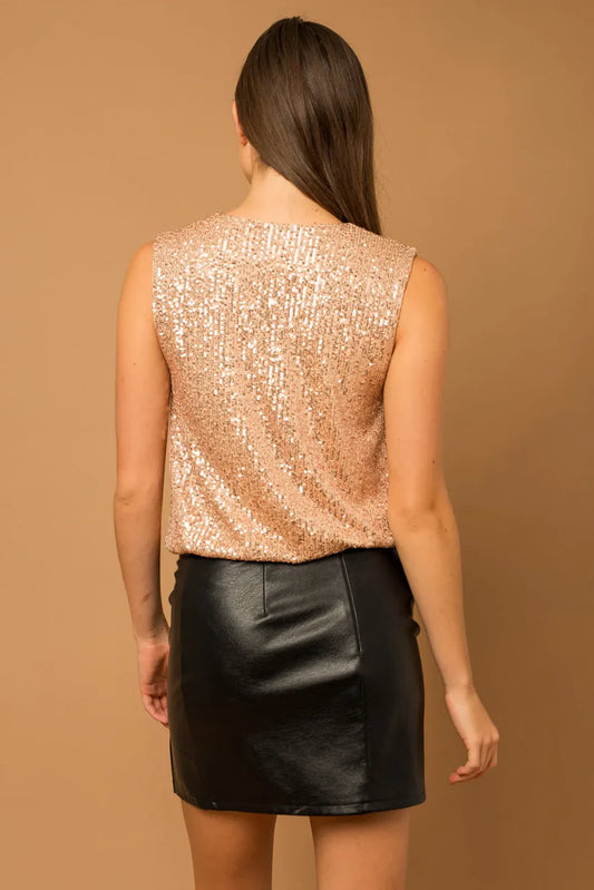 Sleeveless V-Neck Sequin Wrap