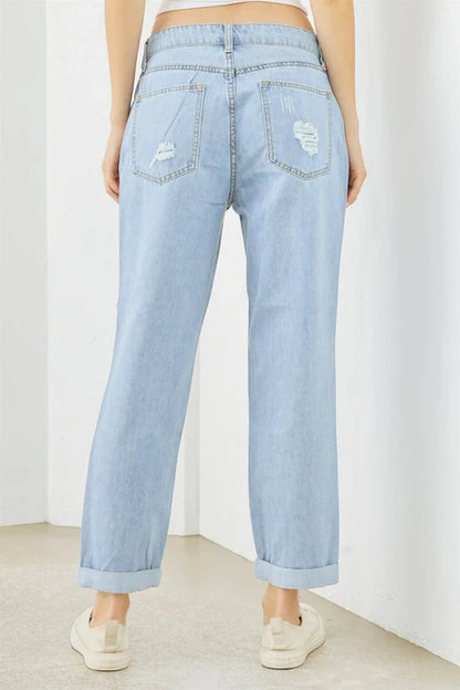 Light Blue Denim Cotton Ripped Jeans