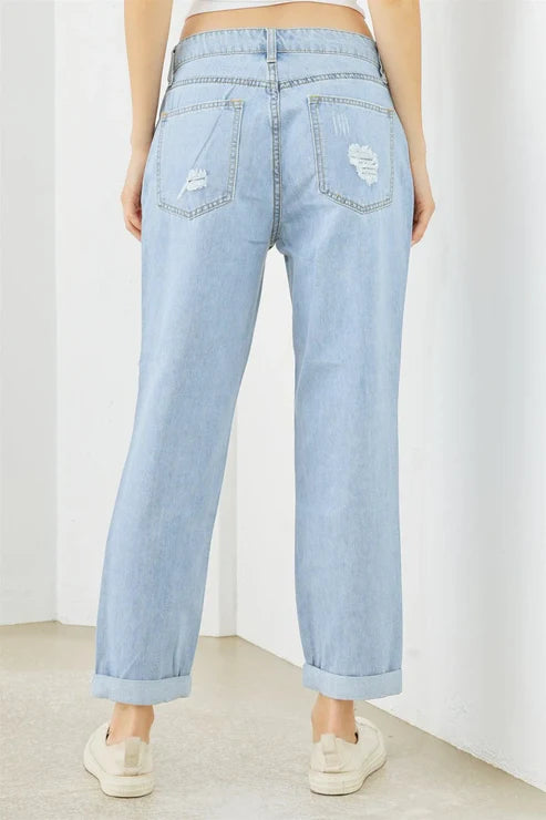 Light Blue Denim Cotton Ripped Jeans