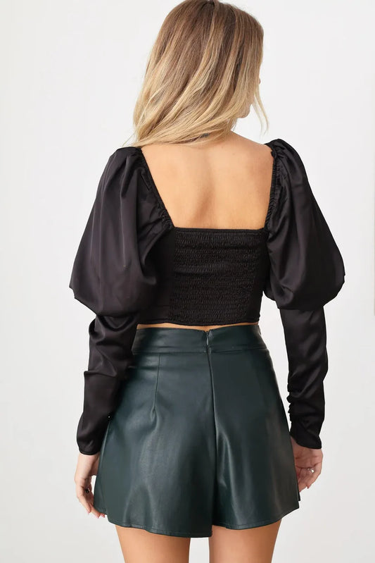 Faux Leather Front Chain Embellished Belt Pleated Skort - Hunter