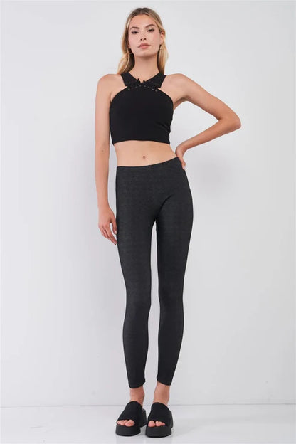 Washed Black Mid Rise Skinny Fit Legging Pants