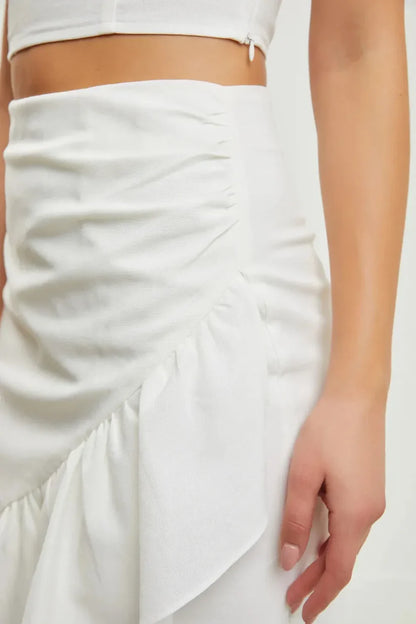 Ruffle Asymmetric Wrap Midi Skirt