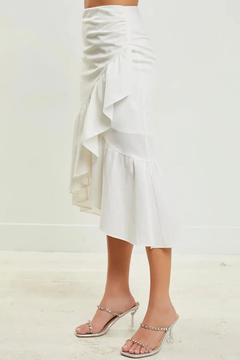 Ruffle Asymmetric Wrap Midi Skirt